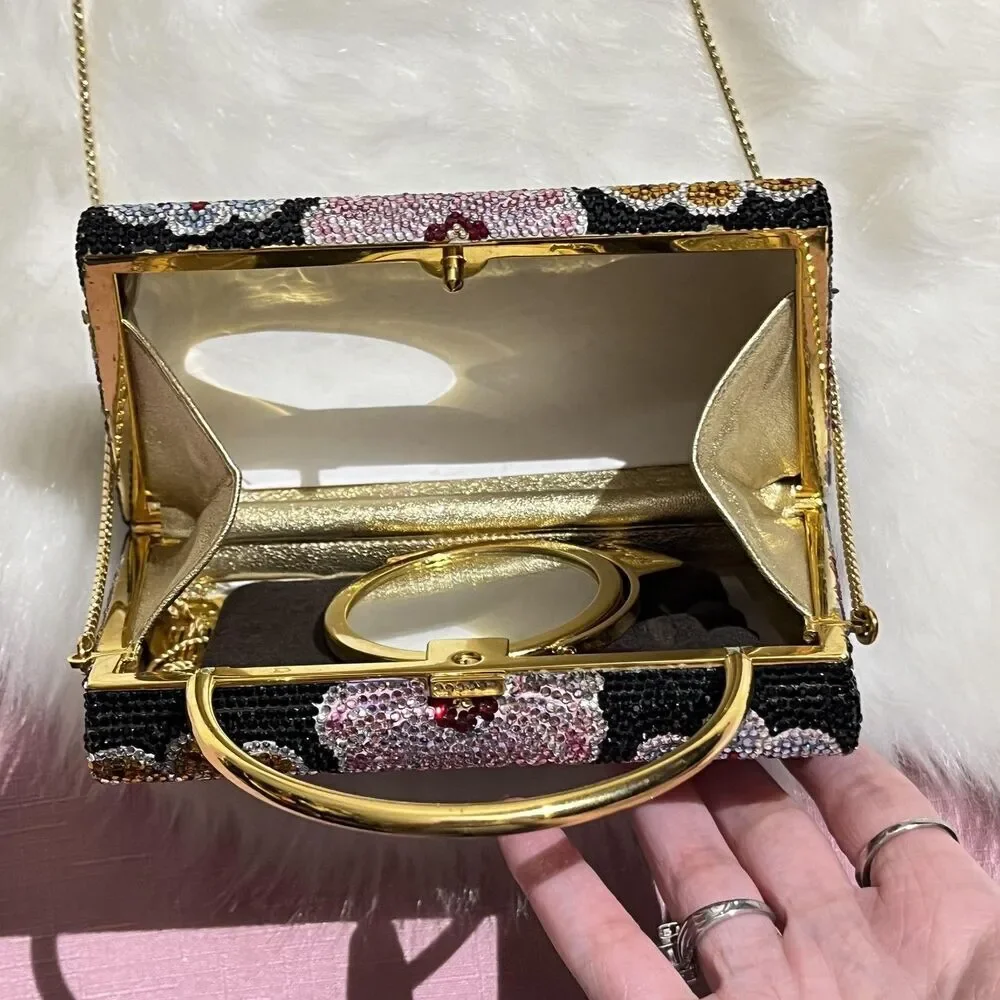 Vintage Judith Leiber Bag Womens Floral Crystal Minaudiere Italy Evening